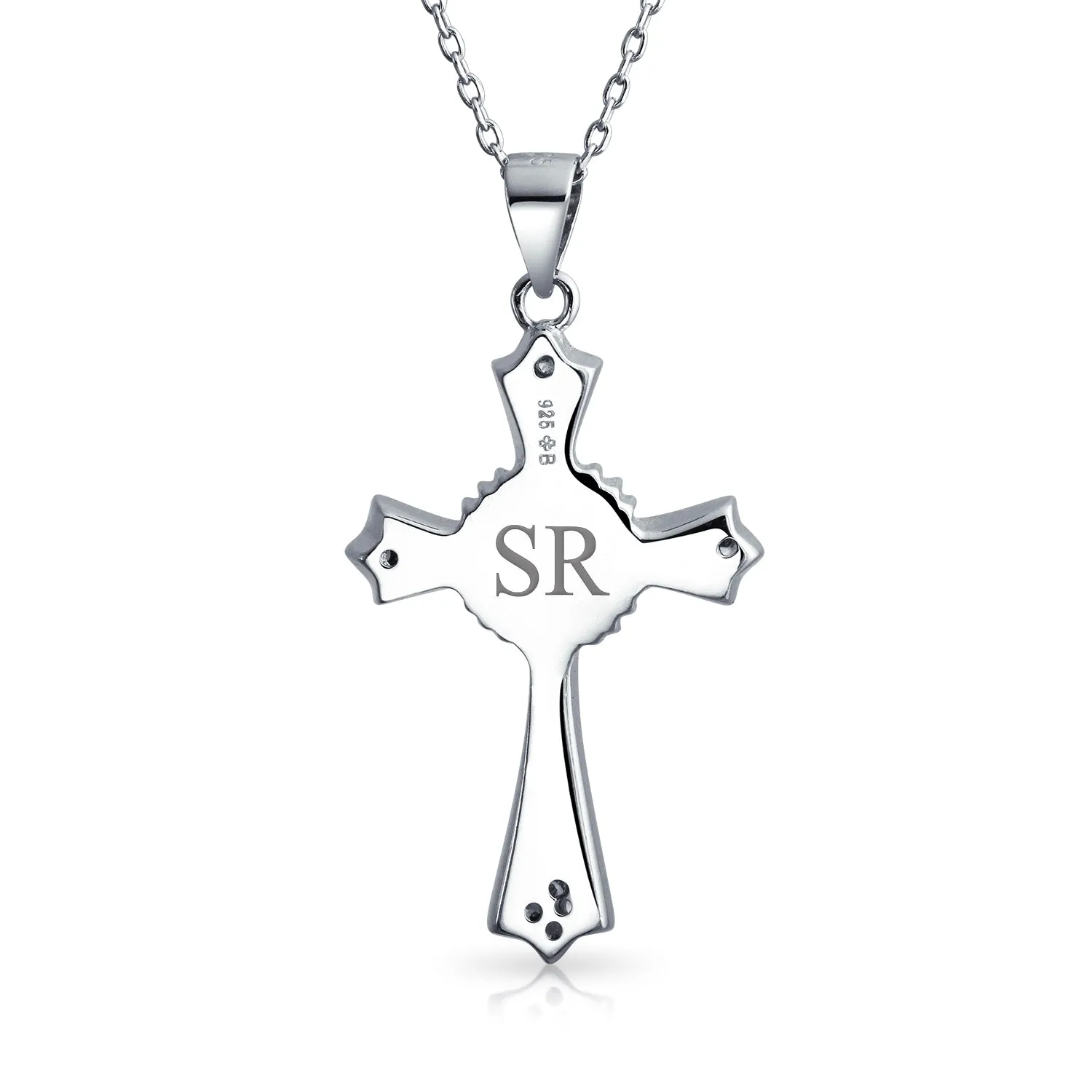 Silver Opal CZ Cross Pendant Necklace 18in Chain