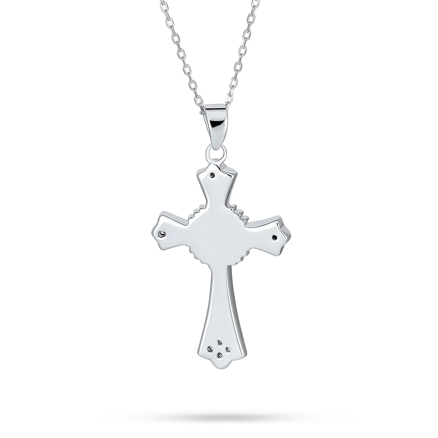 Silver Opal CZ Cross Pendant Necklace 18in Chain