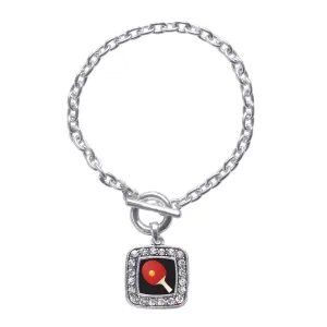 Silver Ping Pong Square Charm Toggle Bracelet