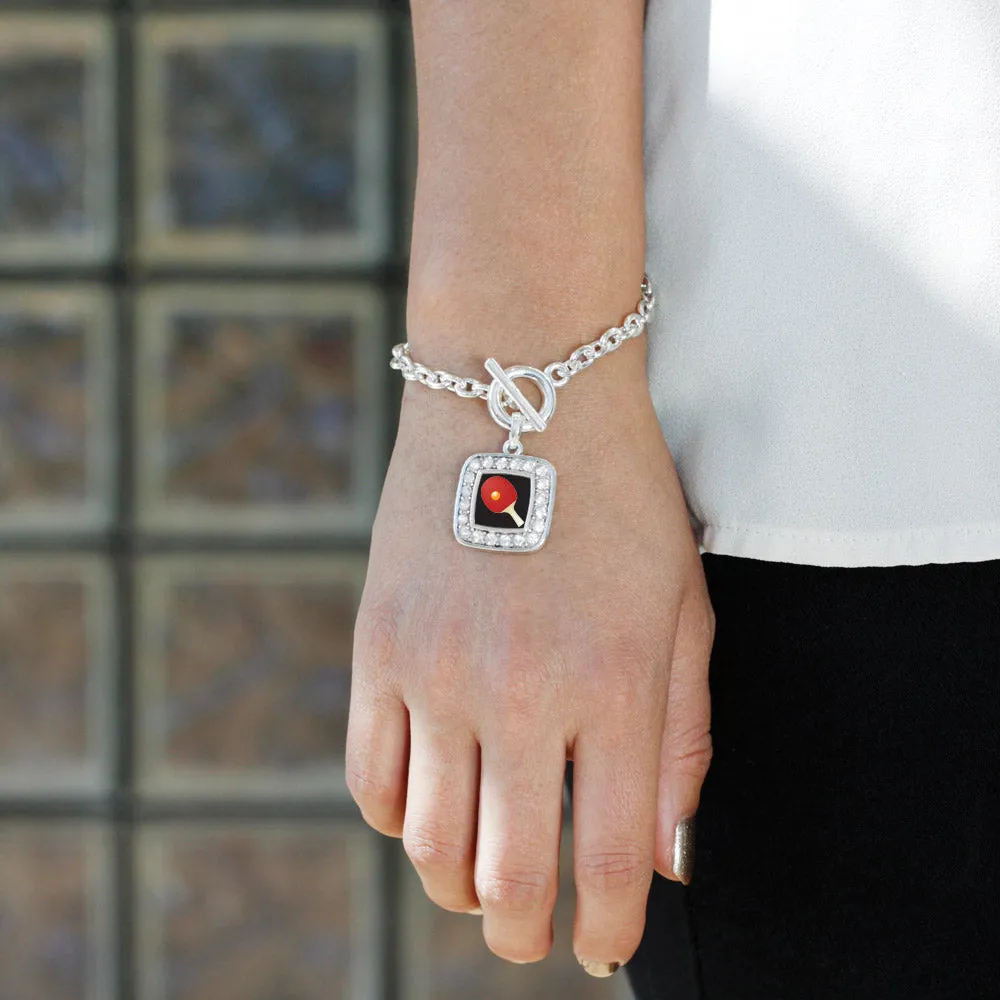 Silver Ping Pong Square Charm Toggle Bracelet