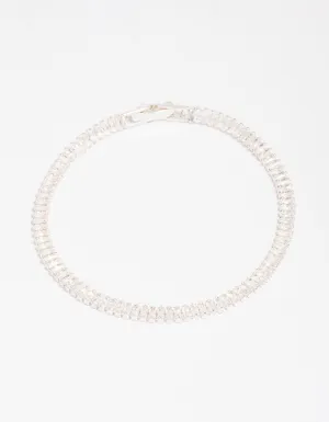 Silver Plated Cubic Zirconia Baguette Tennis Bracelet