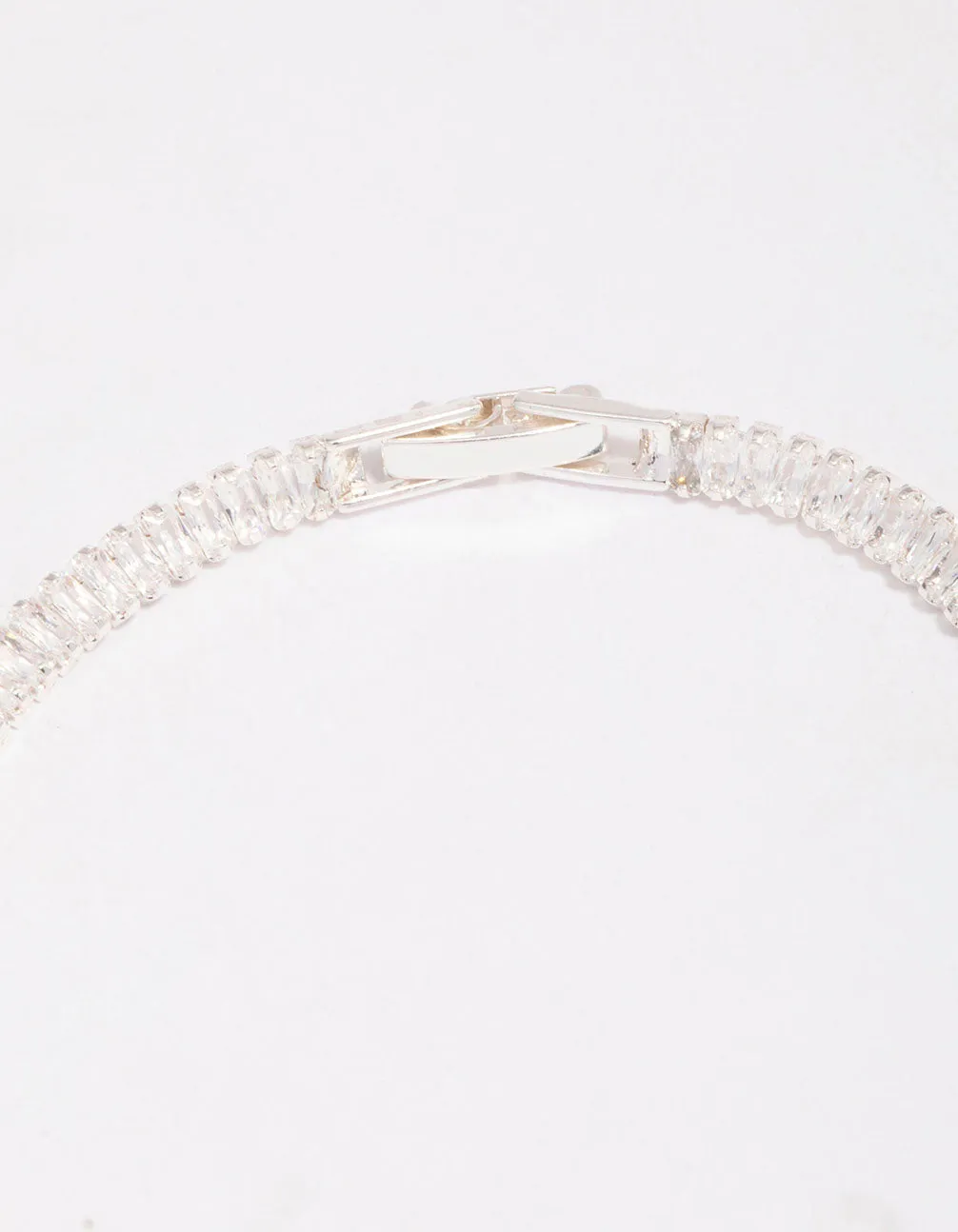 Silver Plated Cubic Zirconia Baguette Tennis Bracelet