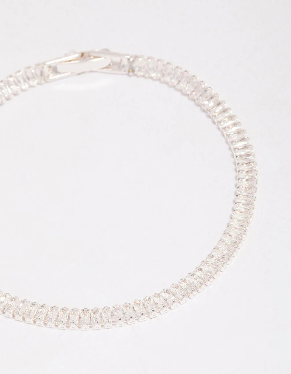 Silver Plated Cubic Zirconia Baguette Tennis Bracelet