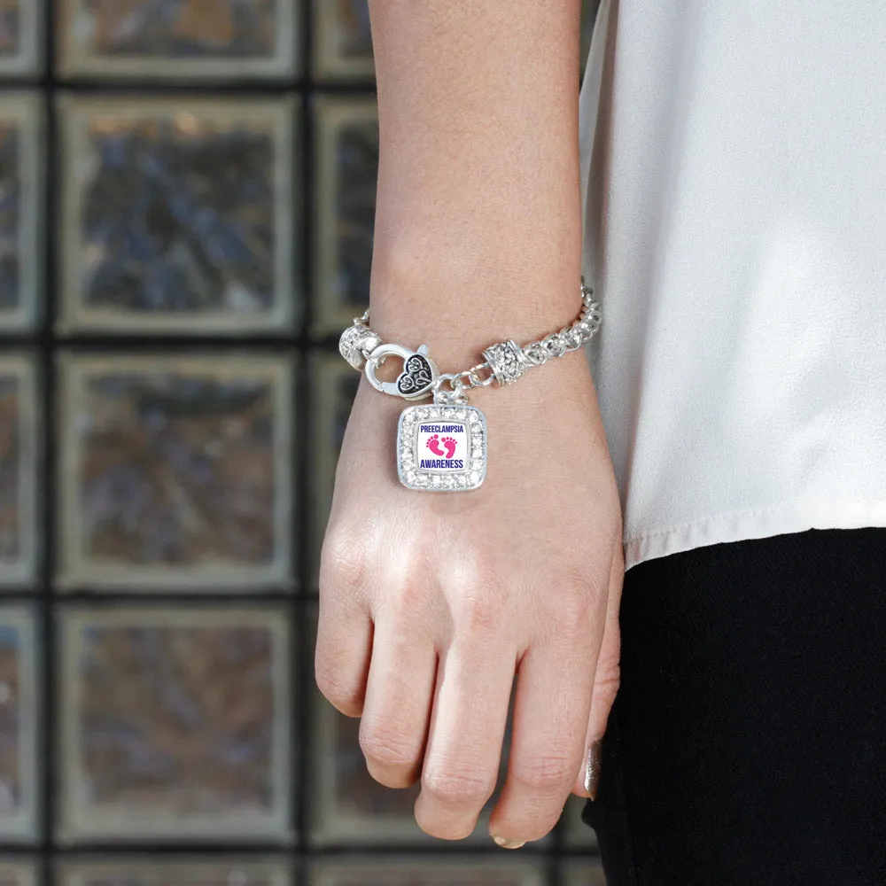 Silver Preeclampsia Awareness Square Charm Braided Bracelet