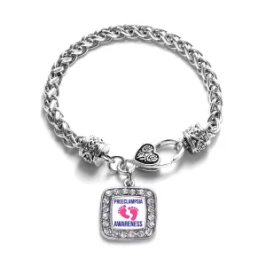 Silver Preeclampsia Awareness Square Charm Braided Bracelet