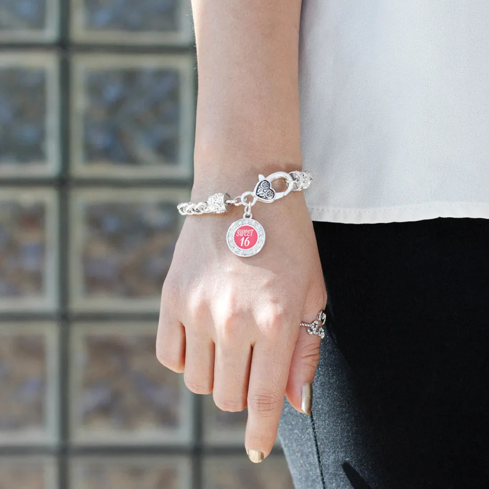 Silver Sweet Sixteen Circle Charm Braided Bracelet