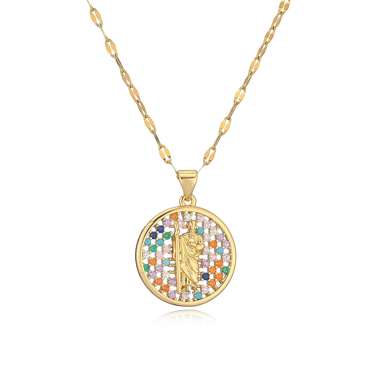 SISSLIA Fashion Wholesale 18K Gold Plated Copper Alloy Jewelry Round Multicolored Diamond Pendant Necklace for Women