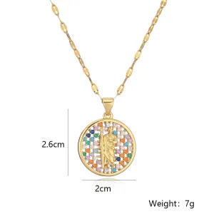 SISSLIA Fashion Wholesale 18K Gold Plated Copper Alloy Jewelry Round Multicolored Diamond Pendant Necklace for Women