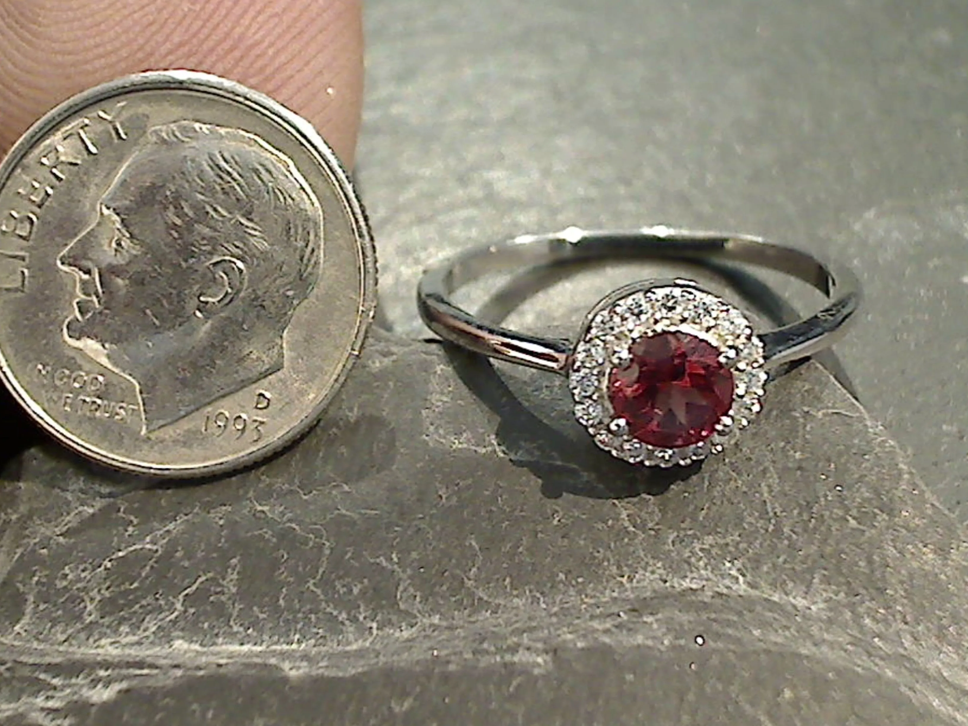 Size 6 Garnet, CZ, Sterling Silver Ring