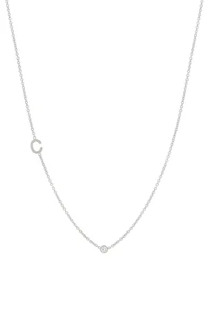 Small Asymmetrical Initial & Diamond Necklace - 14K White