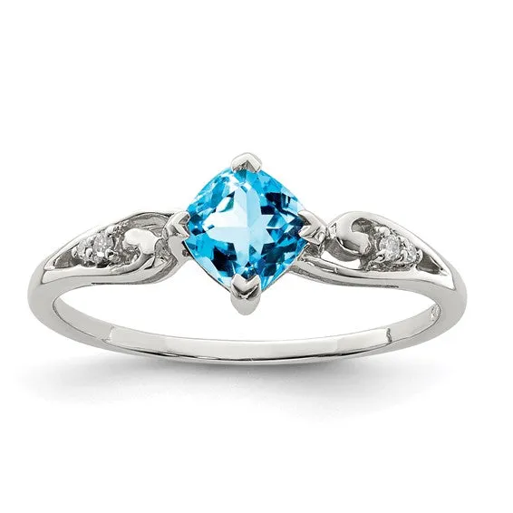 Sterling Silver Cushion Cut Gemstone and Diamond Rings