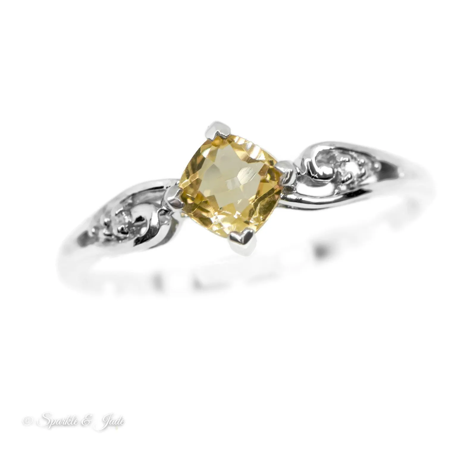 Sterling Silver Cushion Cut Gemstone and Diamond Rings