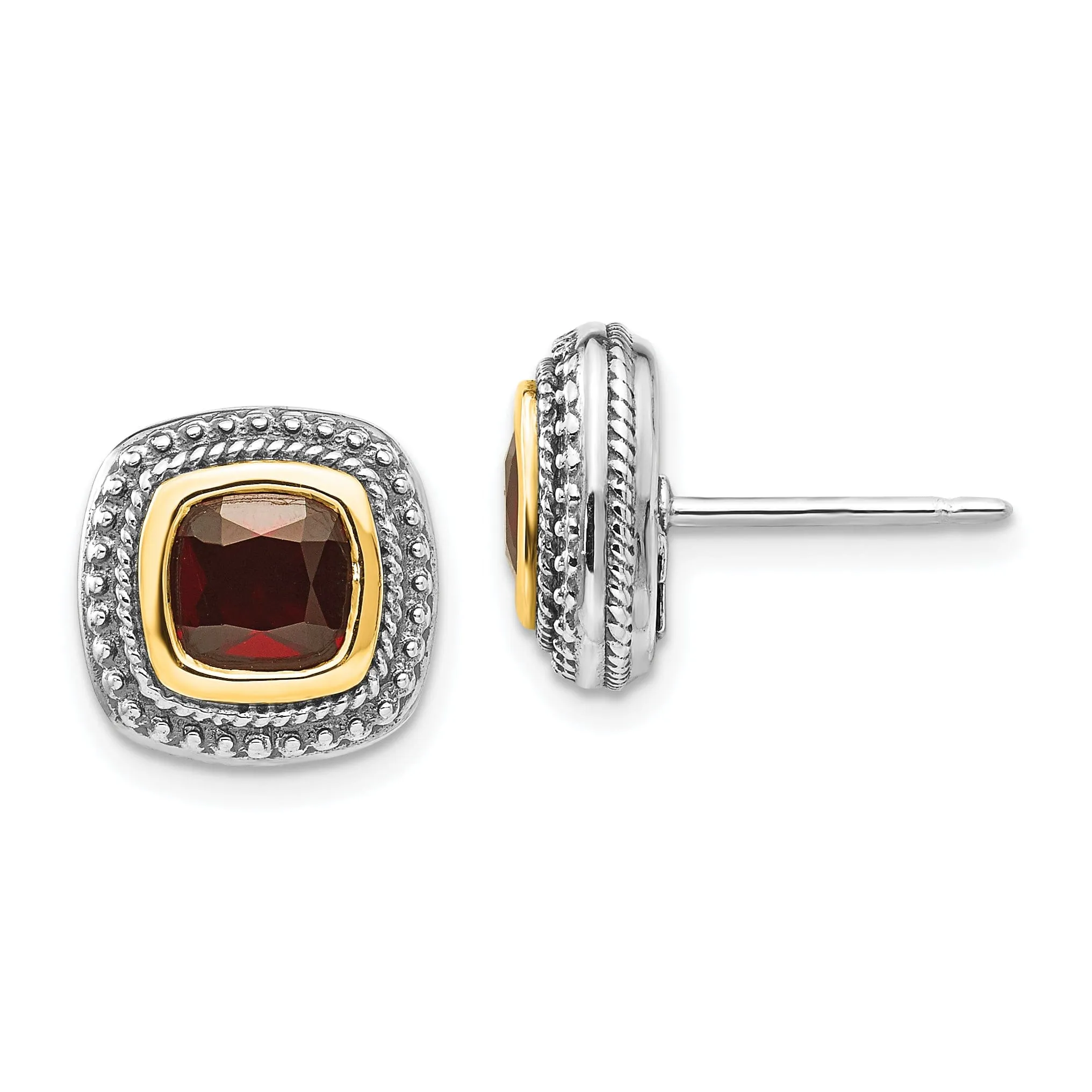 Sterling Silver Gold Garnet Earrings