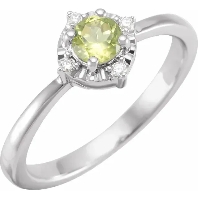 Sterling Silver Natural Peridot & .04 CTW Natural Diamond Halo-Style Ring