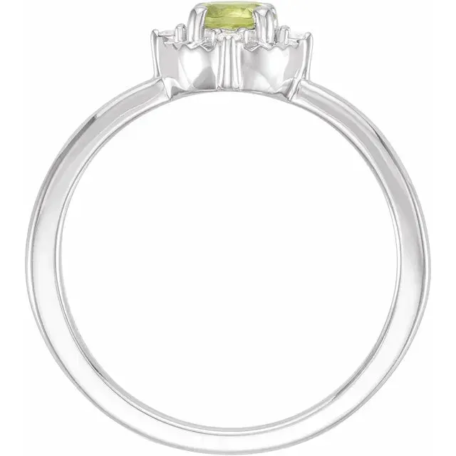 Sterling Silver Natural Peridot & .04 CTW Natural Diamond Halo-Style Ring