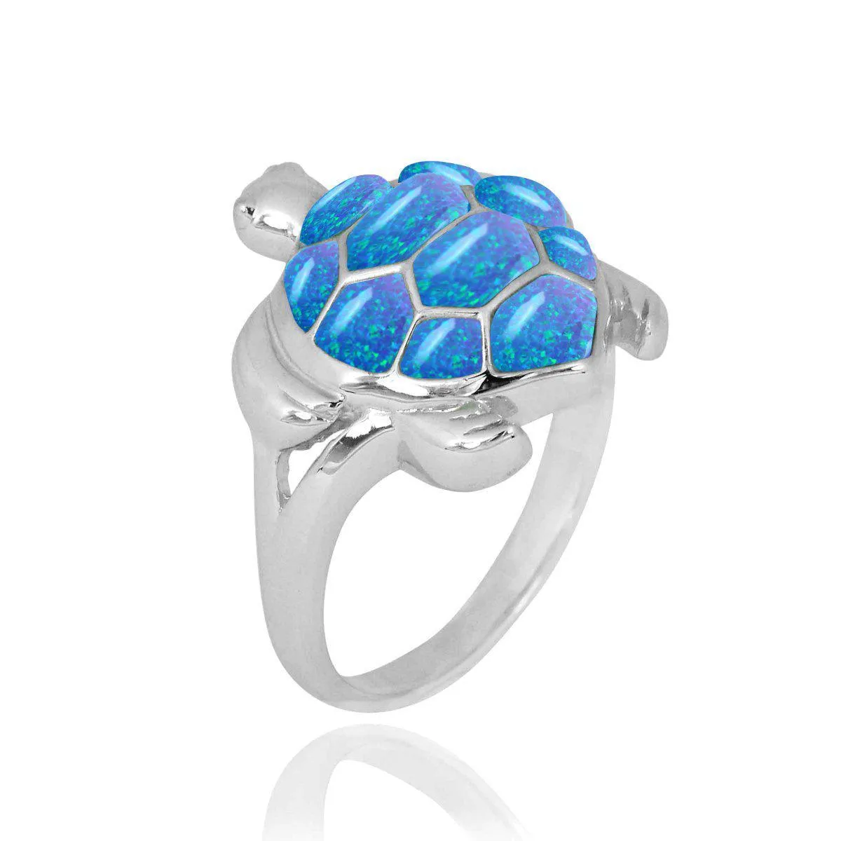 Sterling Silver Turtle Ring with Blue Opal