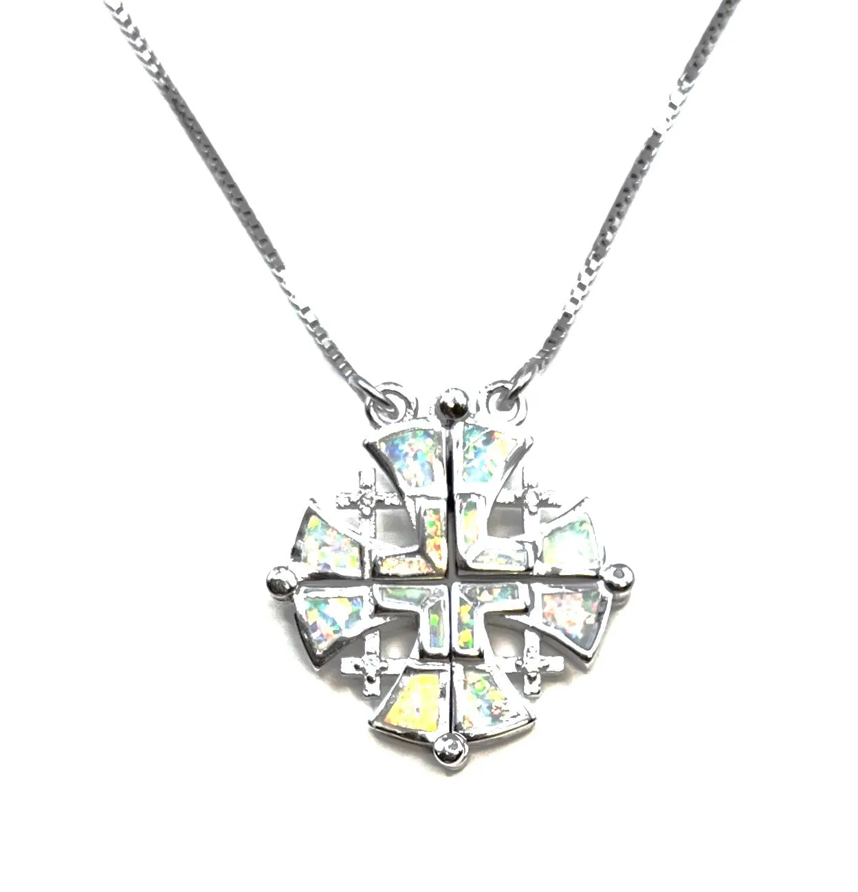 Sterling with Opal Jerusalem Cross Opening Magnetic Necklace