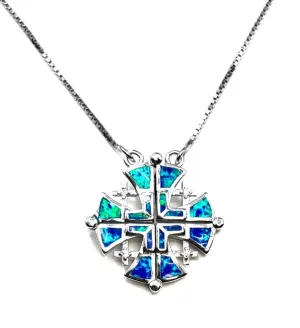 Sterling with Opal Jerusalem Cross Opening Magnetic Necklace