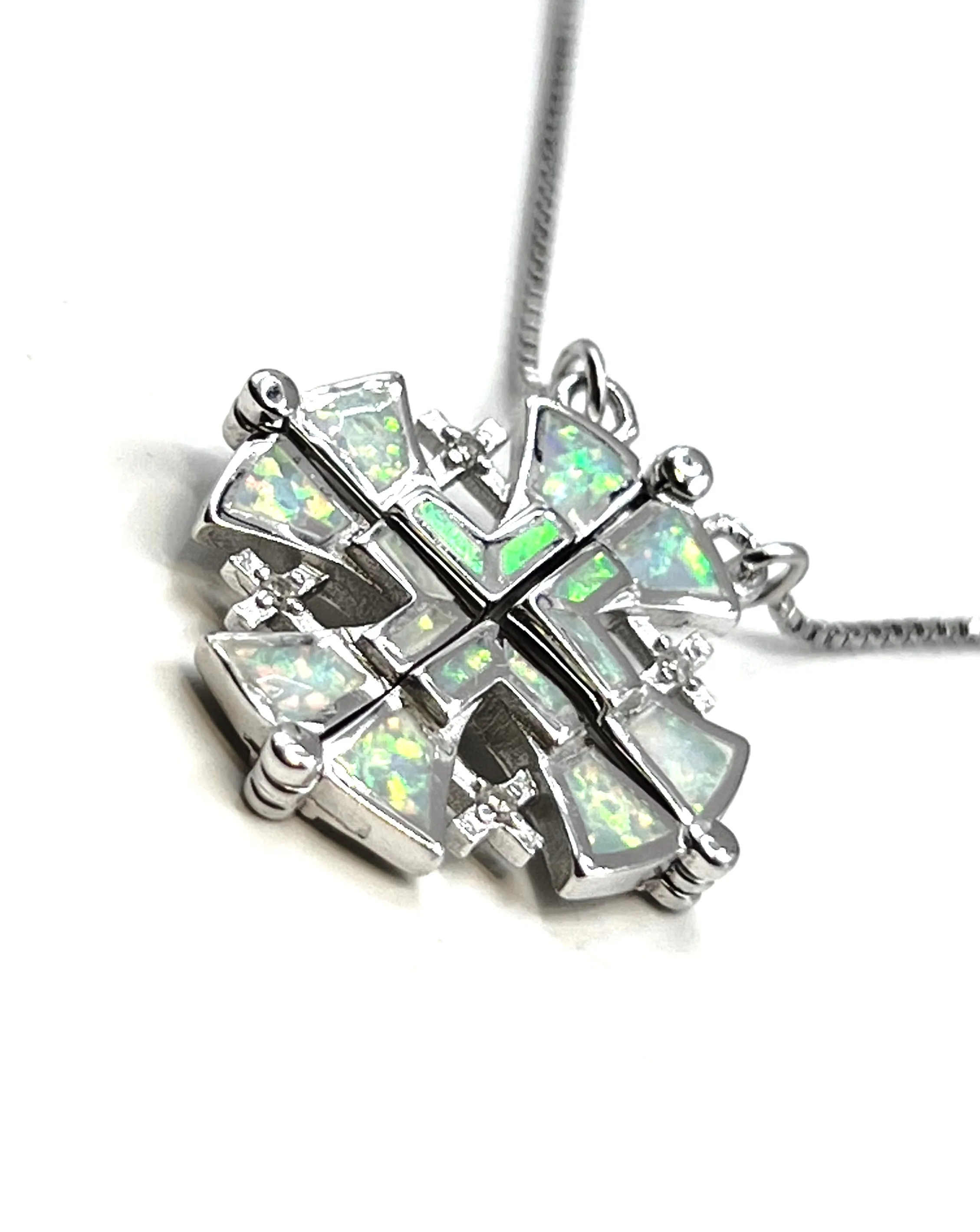 Sterling with Opal Jerusalem Cross Opening Magnetic Necklace