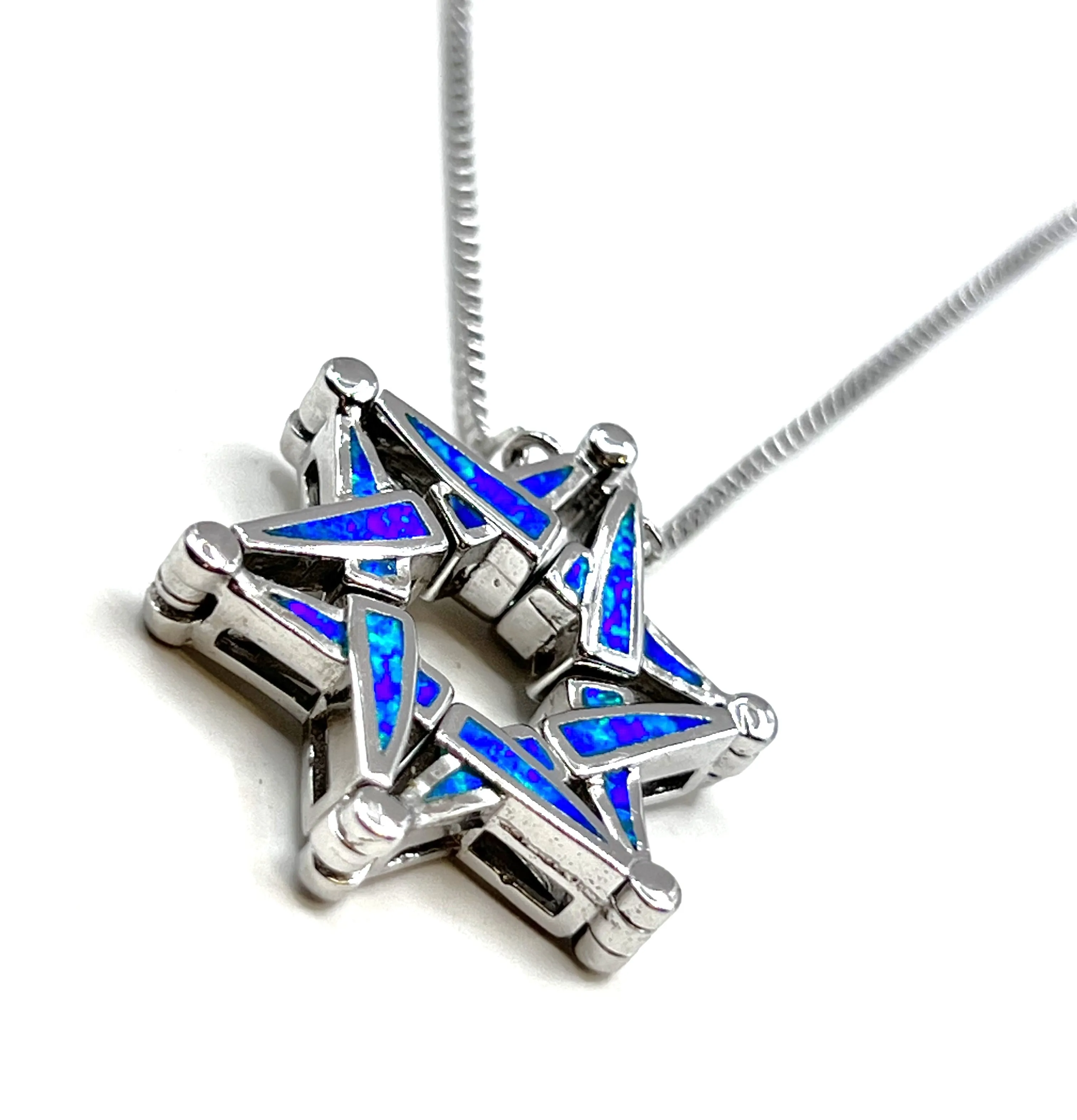 Sterling with Opal Star Of David  Opening Magnetic Necklace