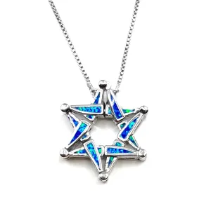 Sterling with Opal Star Of David  Opening Magnetic Necklace