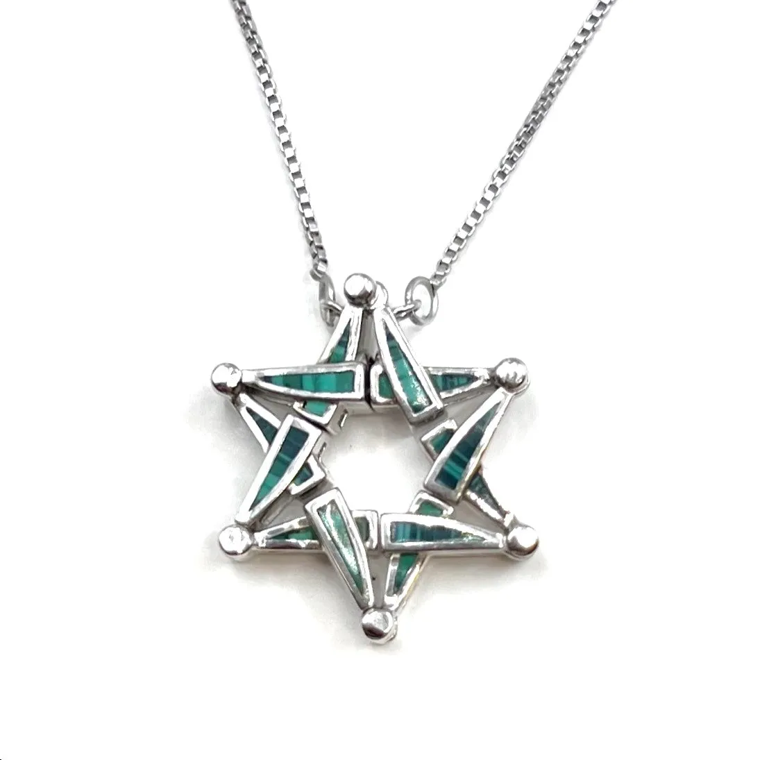 Sterling with Opal Star Of David  Opening Magnetic Necklace