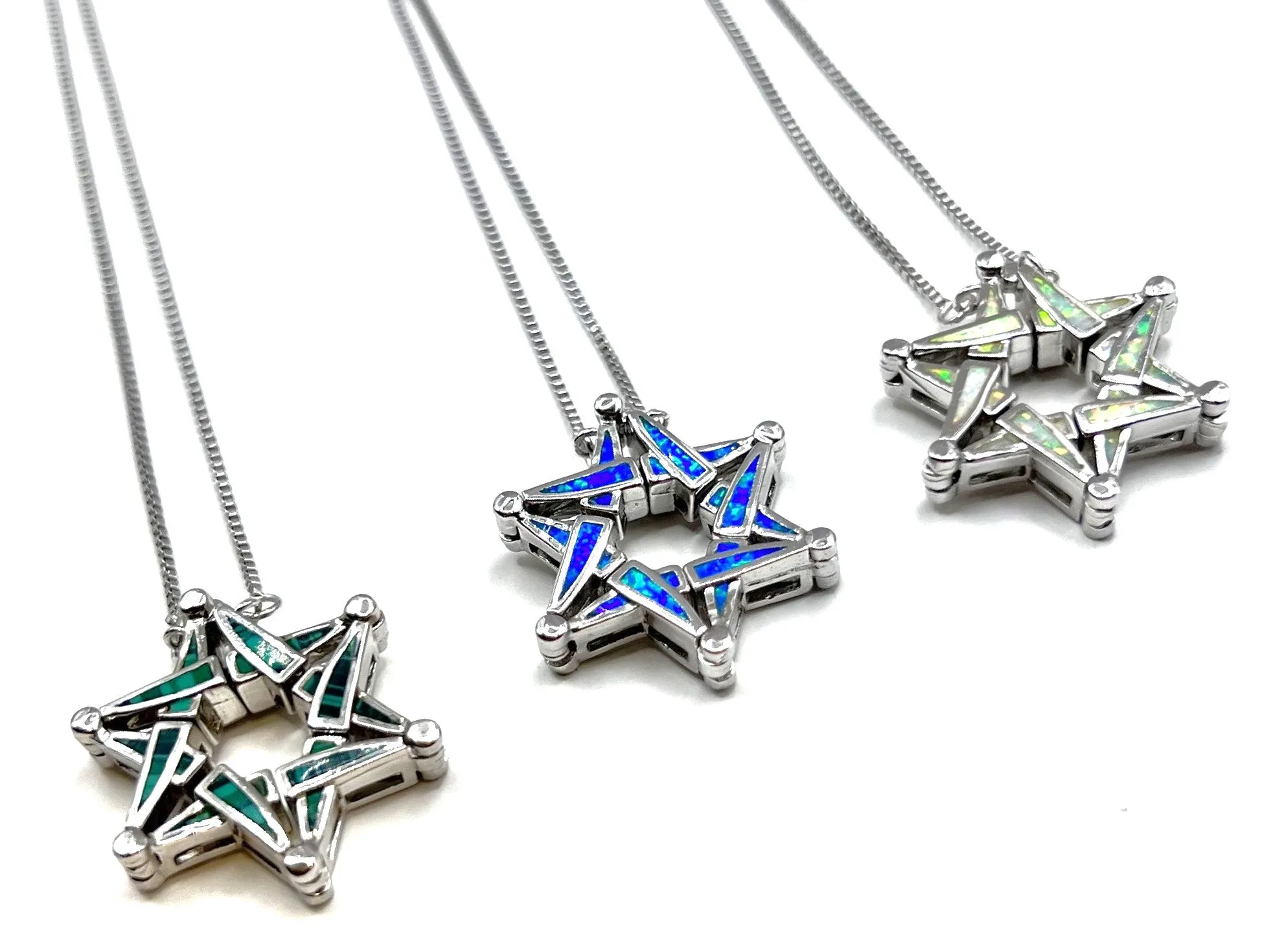 Sterling with Opal Star Of David  Opening Magnetic Necklace