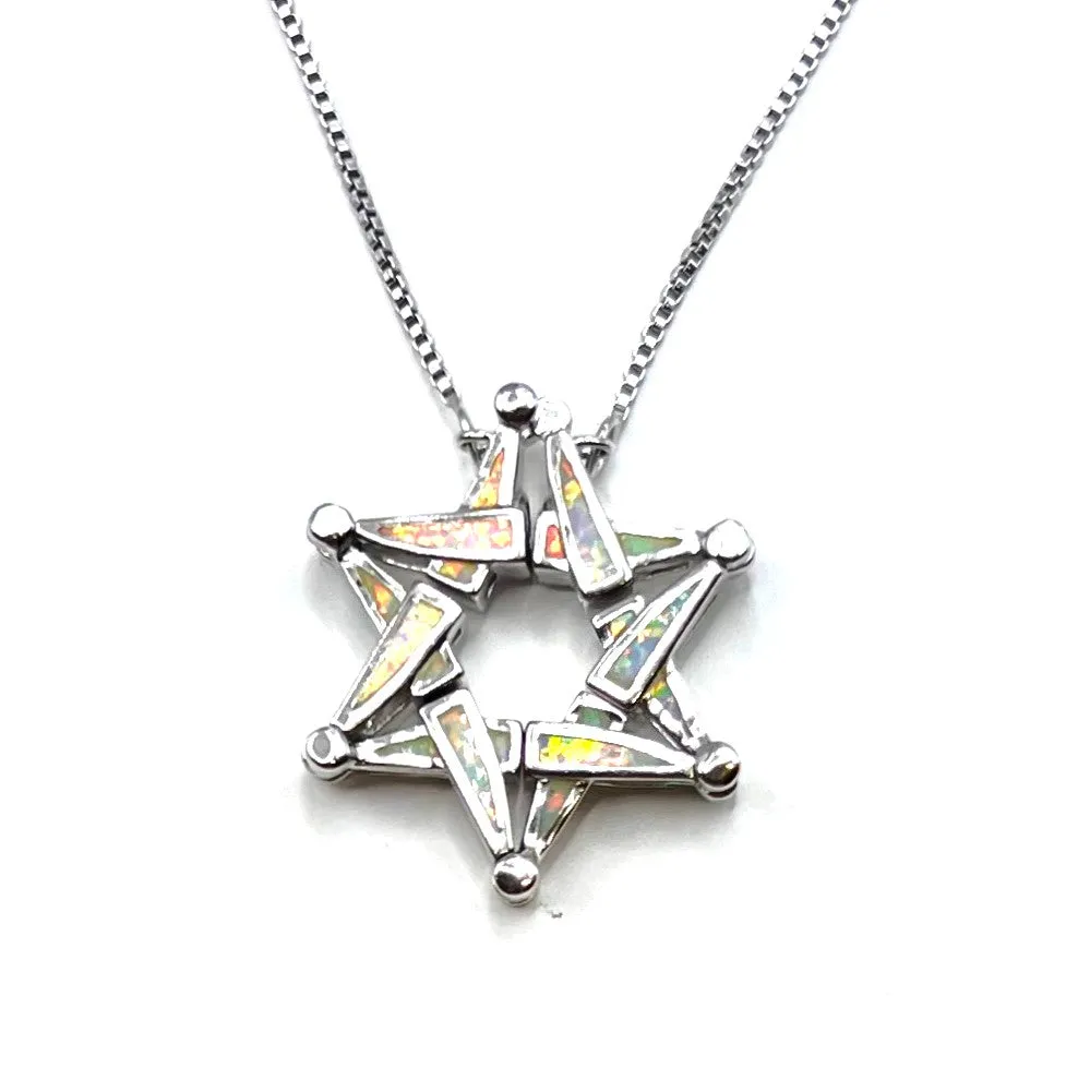 Sterling with Opal Star Of David  Opening Magnetic Necklace