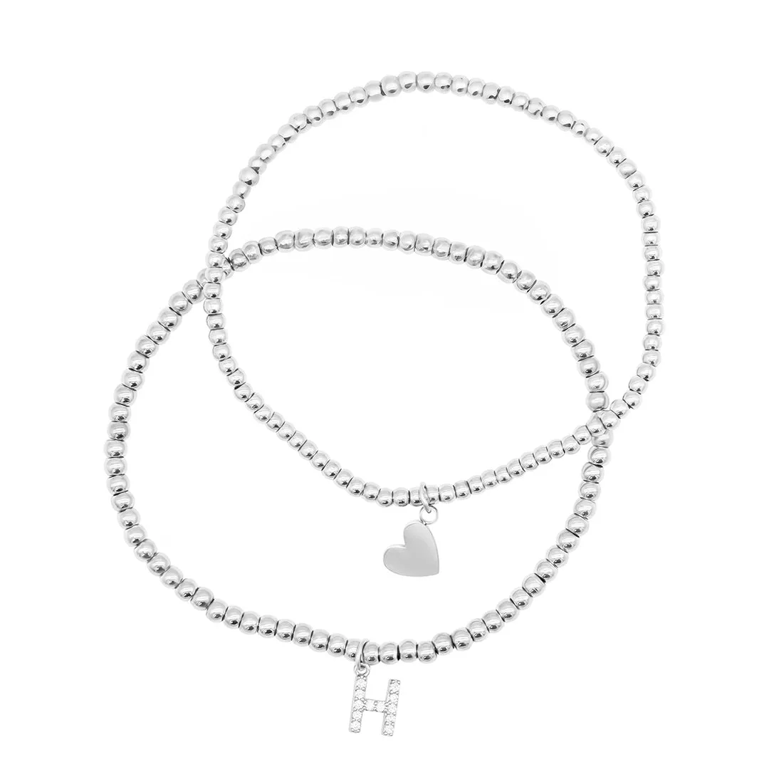 Stretch Bracelet Set With Mini Crystal Initial