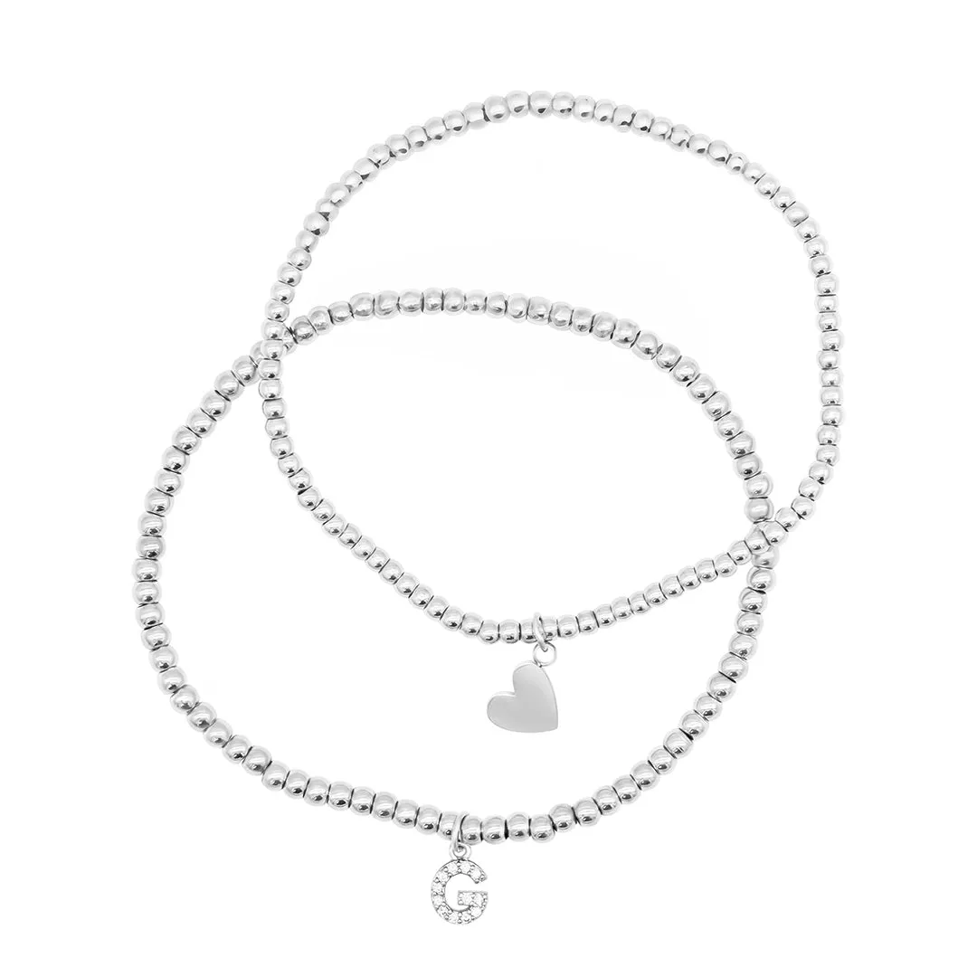 Stretch Bracelet Set With Mini Crystal Initial