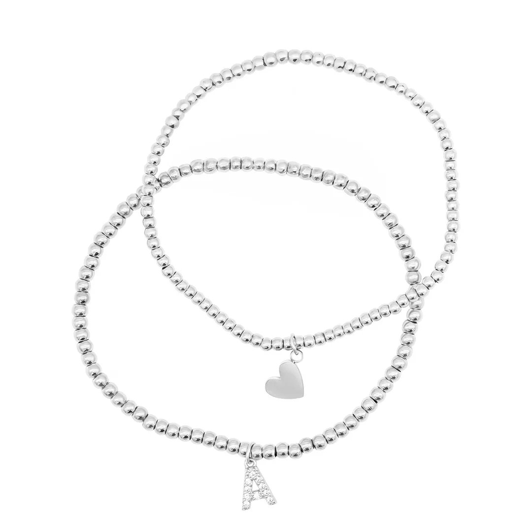 Stretch Bracelet Set With Mini Crystal Initial