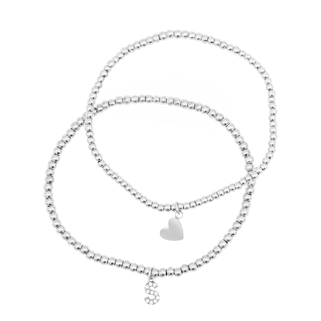 Stretch Bracelet Set With Mini Crystal Initial