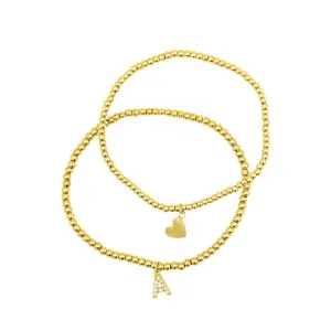 Stretch Bracelet Set With Mini Crystal Initial