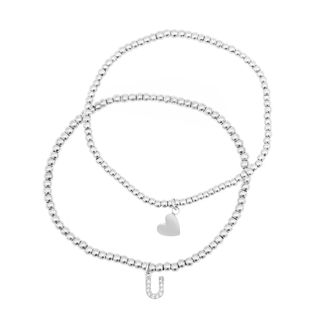 Stretch Bracelet Set With Mini Crystal Initial