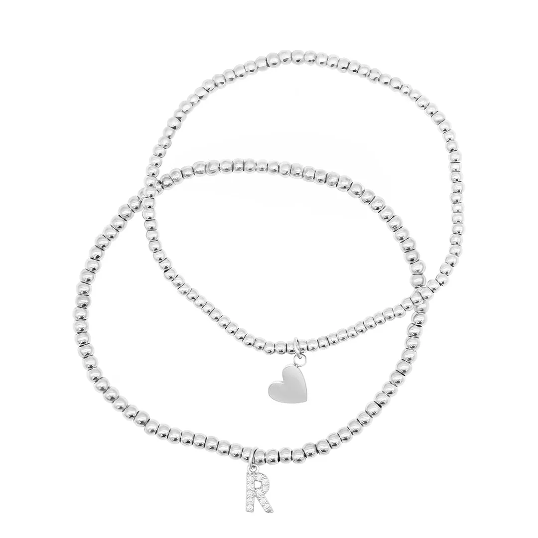 Stretch Bracelet Set With Mini Crystal Initial