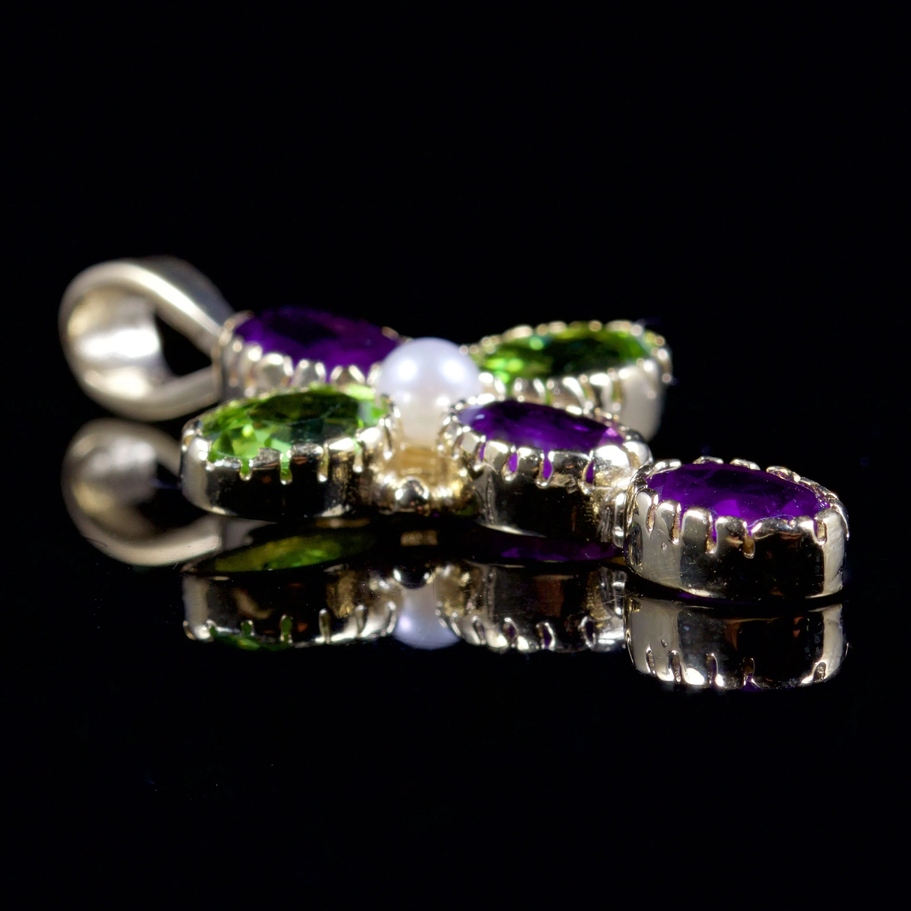 Suffragette Cross 9Ct Pendant Amethyst Peridot Pearl