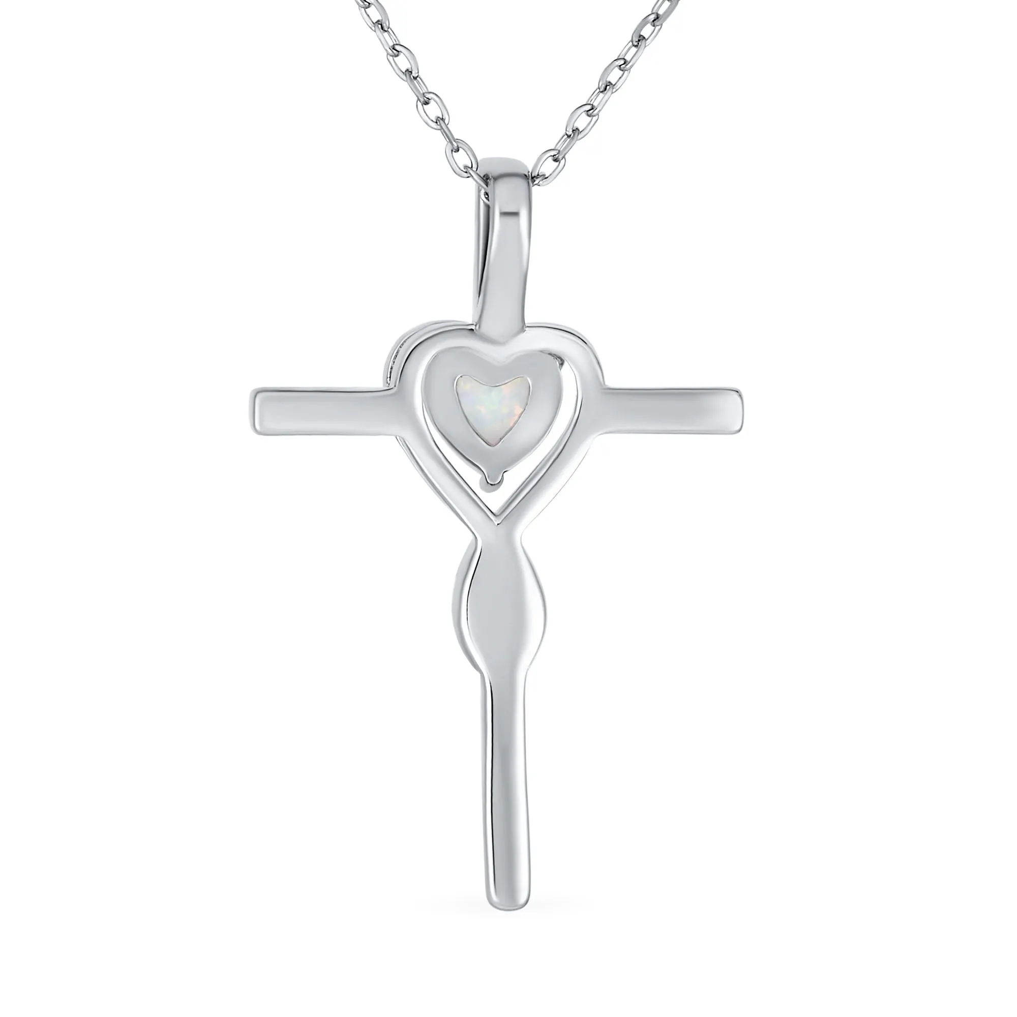 Timeless Faith Hope Love White Opal Heart Infinity Cross Pendant Necklace Silver