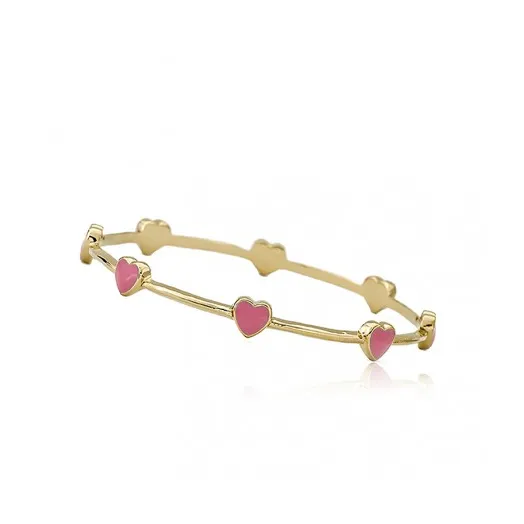 Twin Stars Dainty Hearts Bangle In Hot Pink