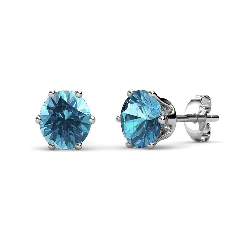 Yellow Chimes A5 High Grade Crystal Stud Earrings in Macaroon Box for Women and Girls (Blue Topaz)