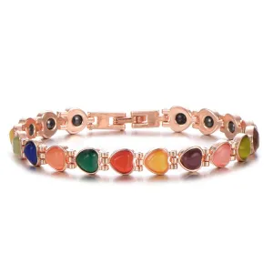 Yellow Chimes Stylish Rose Gold Plated Multicolor Heart Stones Bracelet for Women and Girls